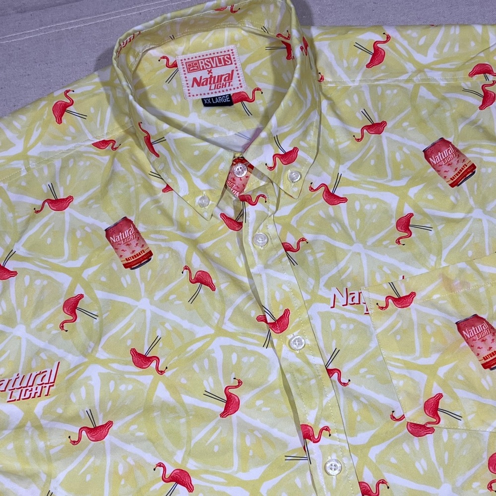 RSVLTS The Roosevelts Natural Light Yellow Flamingos Button Down Shirt‎ Size XXL